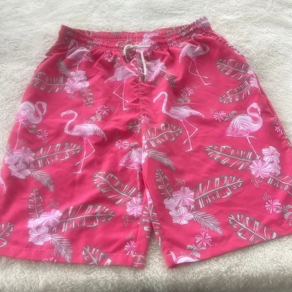J. Ver Men’s Pink Flamingo Swim Trunks Shorts Tropical Floral XL Elastic Waist - Picture 1 of 12